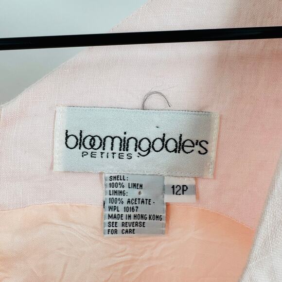 Vintage Bloomingdale’s Linen Sleeveless Dress Light Pink Sheath Cottagecore 12P - Picture 3 of 10